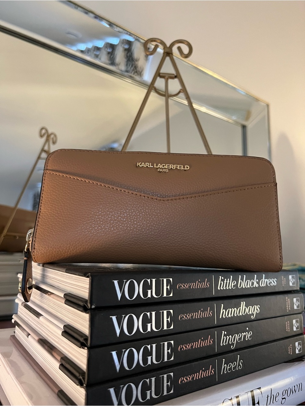 Karl Lagerfeld Brown Pebbled Leather Zip-Around Wallet